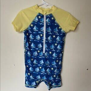 Kids Blue and Yellow Sailboat Swimwear